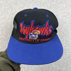 VTG University of Kansas Jayhawks Top of the World Snapback Hat Mesh Black Blue